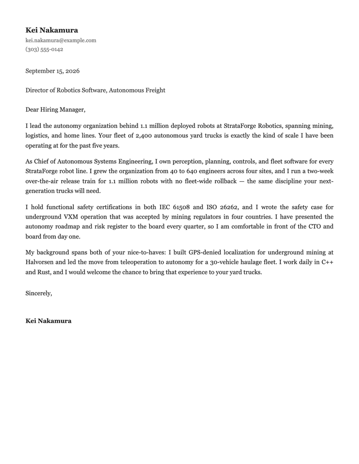 A cover letter from Kei Nakamura in the Classic design.