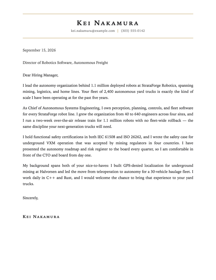 A cover letter from Kei Nakamura in the Executive design.