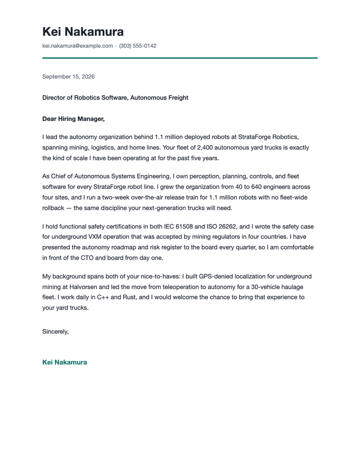 A cover letter from Kei Nakamura in the Modern design.
