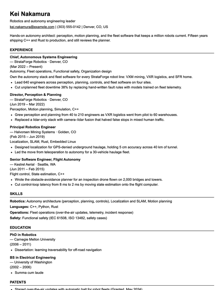 The same resume in the ATS template.
