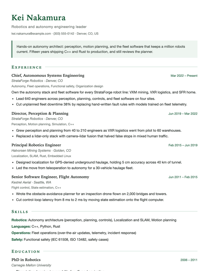 Kei Nakamura's resume in the Emerald template.