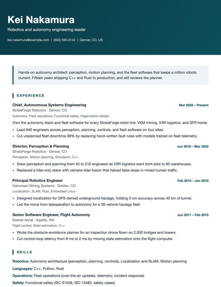 Kei Nakamura's resume in the Horizon template.