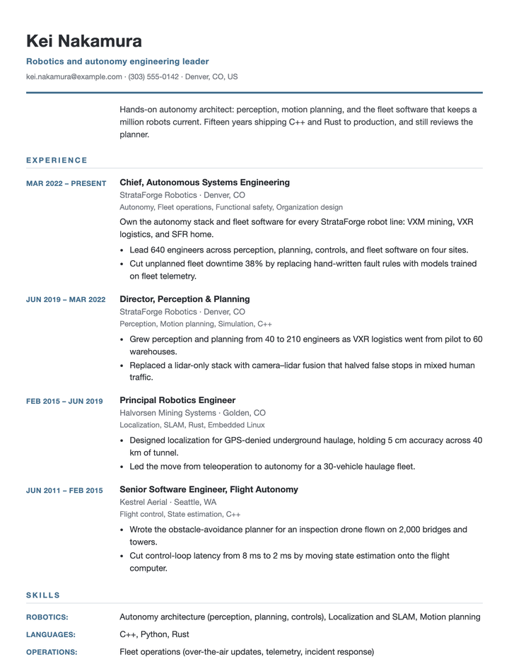 Kei Nakamura's resume in the Ledger template.